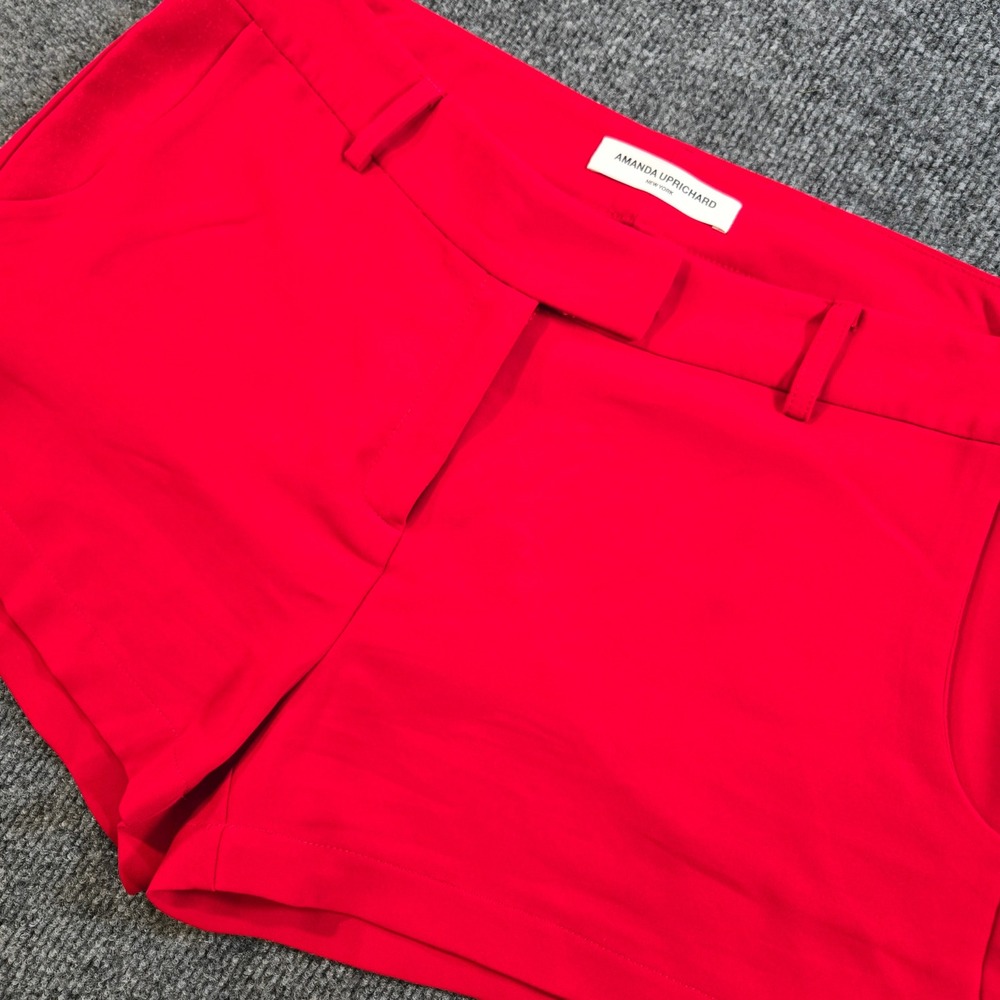 Amanda Uprichard Brooklyn Cherry Red Tailored Shorts Size L Pockets Made in USA